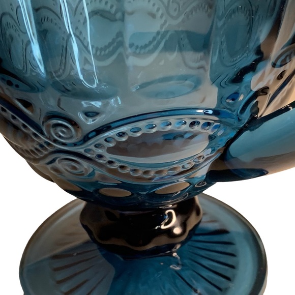 Gibson Home Cobalt Blue Glass Water Pitcher Spout Handle Beautiful Detail Design - Picture 4 of 11